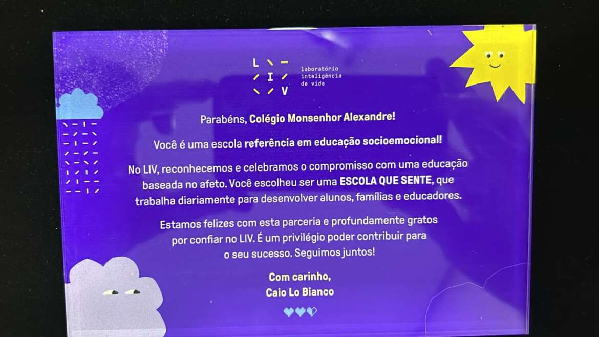 O Colégio Monsenhor Alexandre Venâncio Arminas é premiado como “escola referência em Educação Socioemocional”